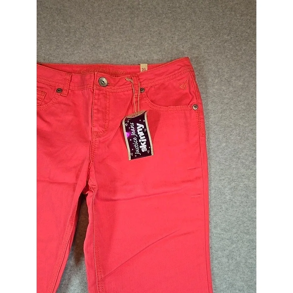 Justice Pant Simply Low Skinny Jeans Size 16 1/2 Plus Pink‎ Denim NWT